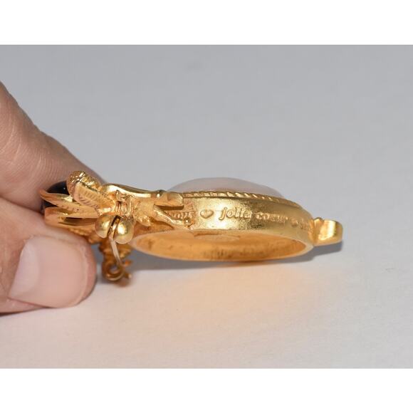 Givenchy Paris Rhinestone Faux Pearl Glass Red Heart Cherub Angel Brooch - Picture 7 of 8